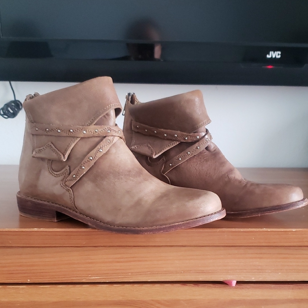 Free People Taupe Brown Studded Leather Ankle Boots